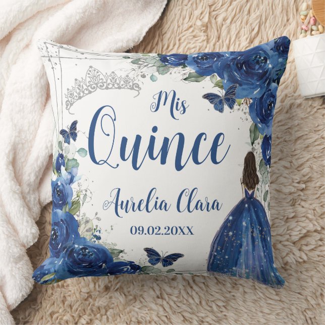 Coussin Royal Blue Floral Princess Silver Quinceañera (Couverture)