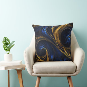 Coussin Royal Blue Gold Abstrait Swirl