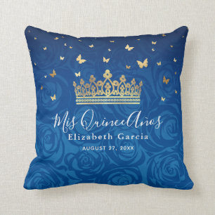 Coussin Royal Blue Gold Quinceanera Mis Quince Anos