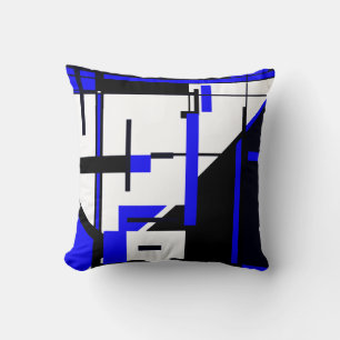 Coussin Royal Blue, noir sur blanc Géométrique Art Abstrai