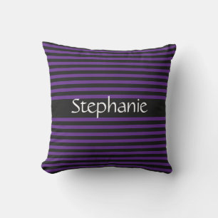 Coussin Royal Purple Black Stripes Blanc Nom personnalisé