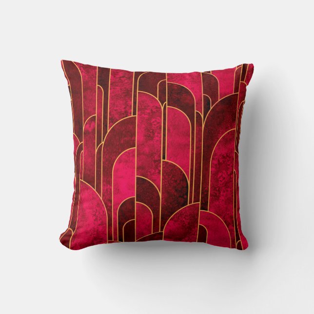 Coussin Royal Red and Gold Art Déco Motif (Recto)