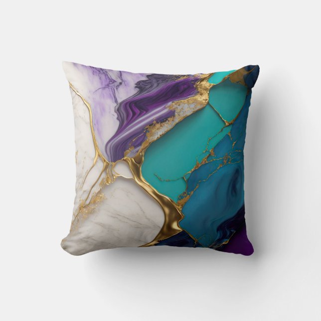 Coussin Royal Sarcelle & Améthyste Marbré avec Veines d'Or (Recto)