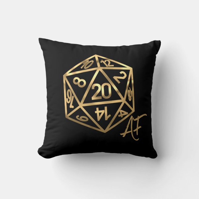 Coussin RPG Crit AF | Gold Retro Tabletop Roleplayer Dice (Recto)