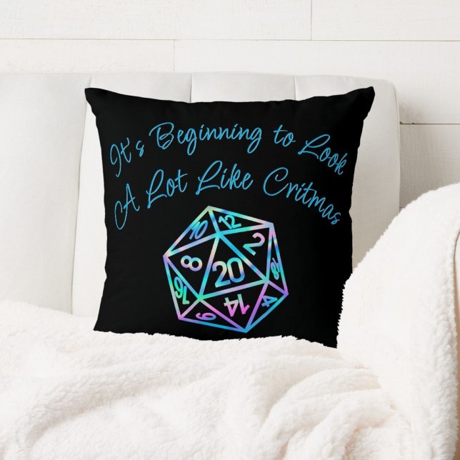 Coussin RPG Critmas | Holo Retro Tabletop Role Player Dice (Créateur téléchargé)
