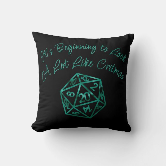 Coussin RPG Critmas | Lime Green Tabletop Role Player Dice (Recto)