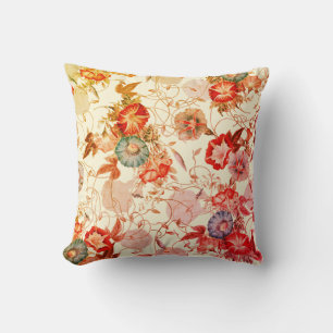 Coussin Rtro Vintage rouge japonais matin gloire florale