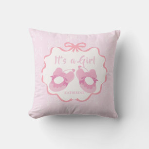 Coussin Ruban à nœud C'est une fille Rose