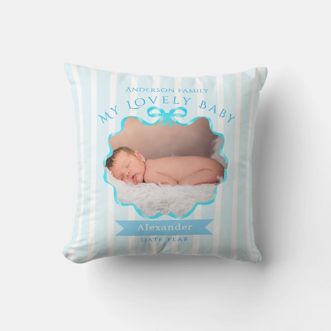 Coussin Ruban à nœud nouveau-né garçon  (Recto)