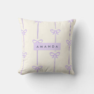 Coussin Ruban à nœud pastel lavande Coquette personnalisé