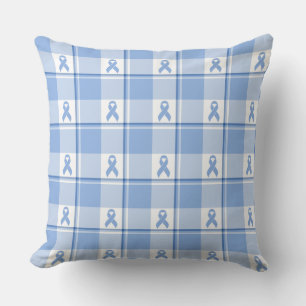 Coussin Ruban Clair Bleu à Carreaux de Sensibilisation au 