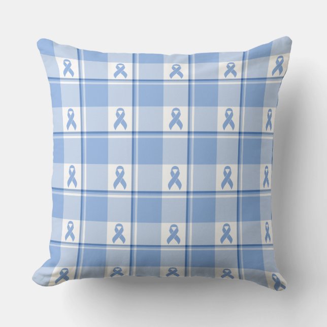 Coussin Ruban Clair Bleu à Carreaux de Sensibilisation au  (Recto)