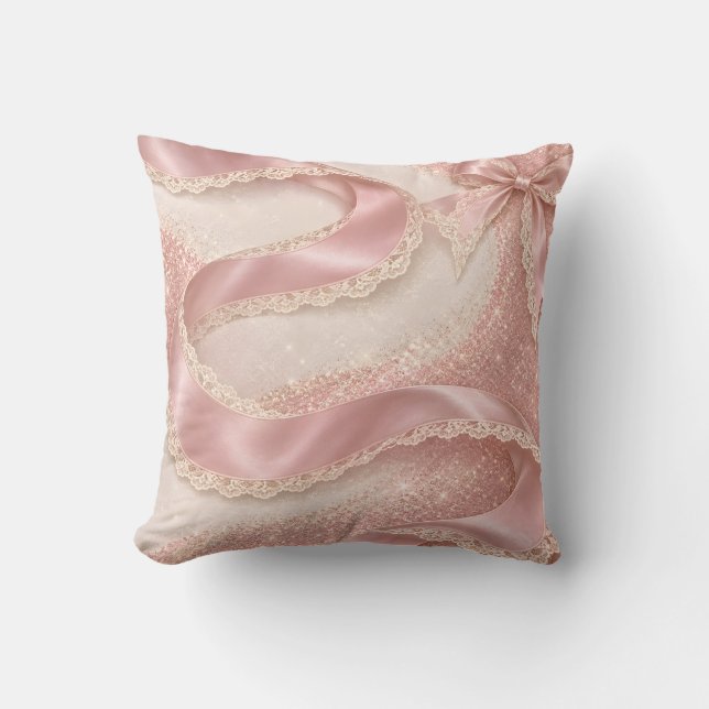 Coussin Ruban de ballet rose poudré faux strass (Recto)