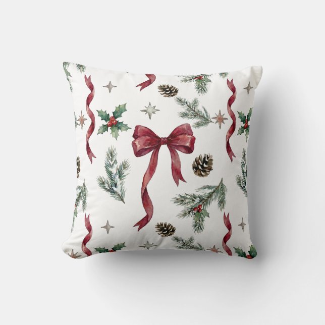 Coussin Ruban de nœud de cadeau de Noël élégant Botanique (Recto)