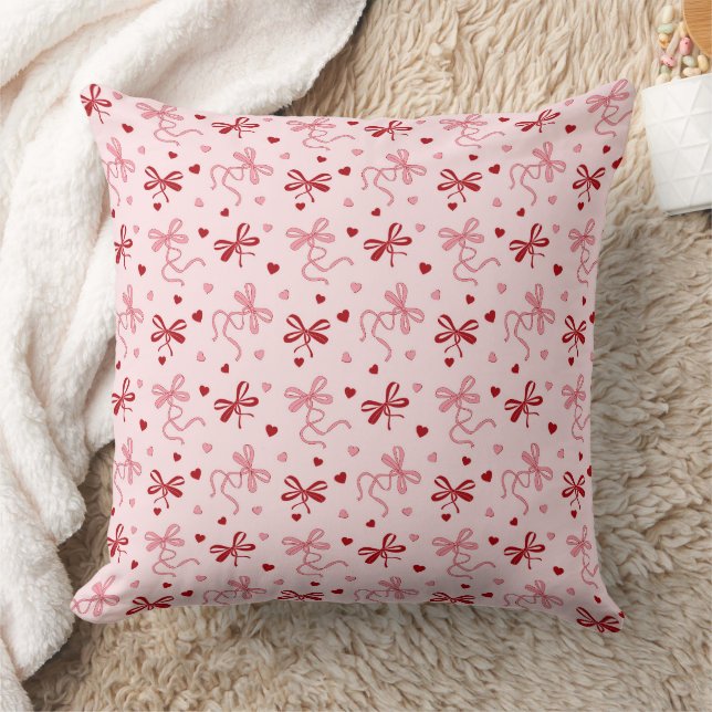 Coussin Ruban et cœur rose Coquette, Saint-Valentin girly (Couverture)