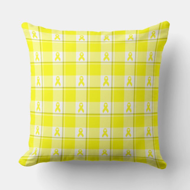 Coussin Ruban jaune à carreaux de sensibilisation au cance (Recto)