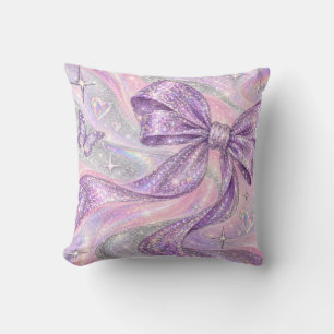 Coussin Ruban lilas rose holographique faux paillettes