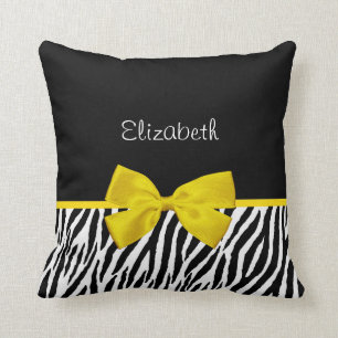 Coussin Ruban noir et blanc à la mode de jaune