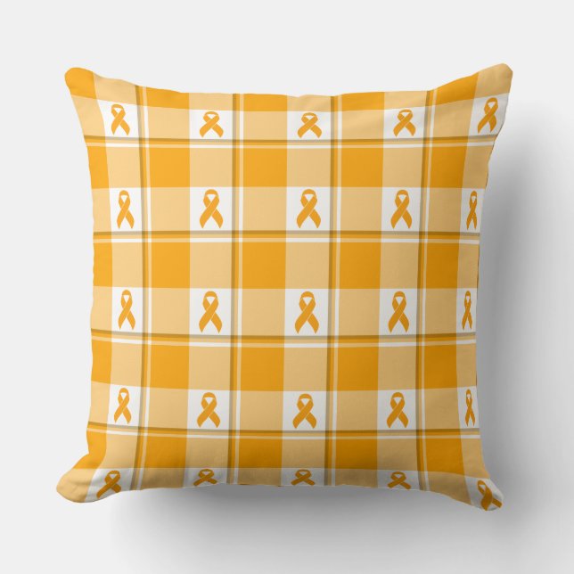 Coussin Ruban orange à carreaux de sensibilisation à la le (Recto)