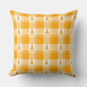 Coussin Ruban orange à carreaux de sensibilisation au canc