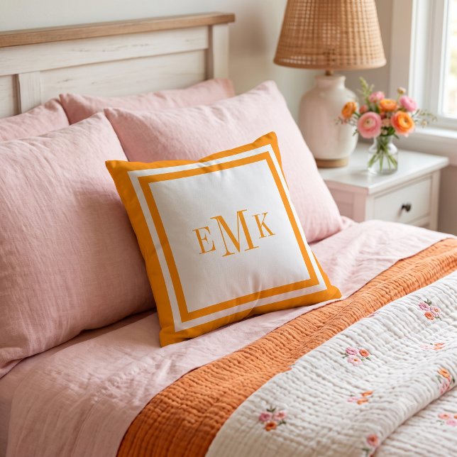 Coussin Ruban orange prépa Points Monogramme personnalisé (Créateur téléchargé)