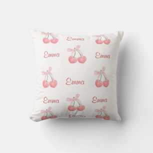 Coussin Ruban rose et prénom personnalisé de fille