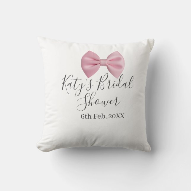 Coussin ruban rose pastel élégant mariage nom date (Recto)
