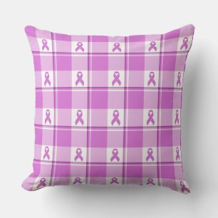 Coussin Ruban Violet à Carreaux de Sensibilisation au Canc