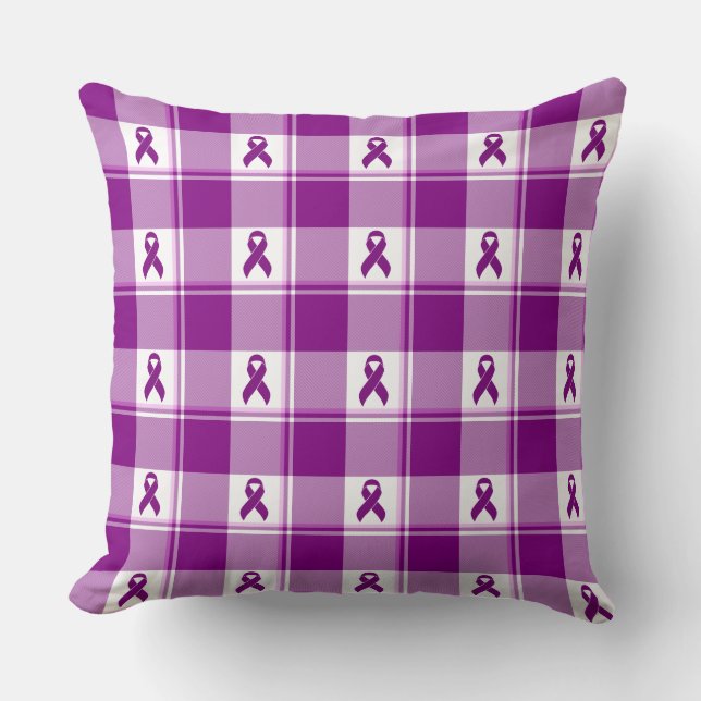 Coussin Ruban violet à carreaux de sensibilisation au canc (Recto)