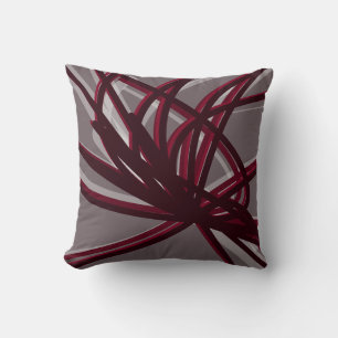 Coussin Rubans Abstraits artistiques gris et bordeaux