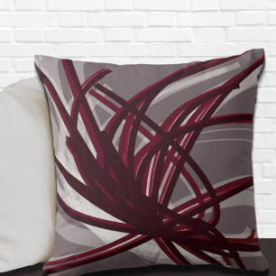 Coussin Rubans Abstraits artistiques gris et bordeaux