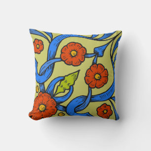 Coussin Rubans bleu Fleurs rouges