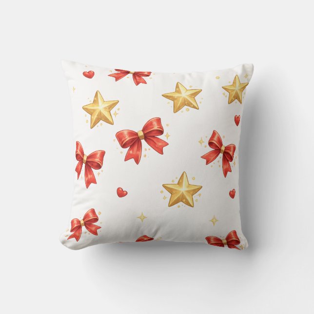 Coussin Rubans de Noël élégants et Étoiles Dorées (Recto)