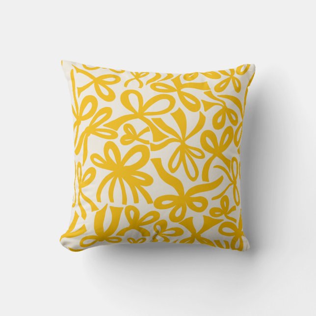 Coussin Rubans et nœuds Coquette jaune doré  (Recto)