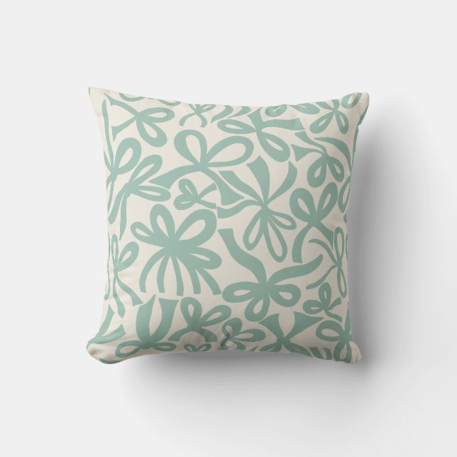 Coussin Rubans et noeuds papillons Soft Teal Coquette  (Recto)
