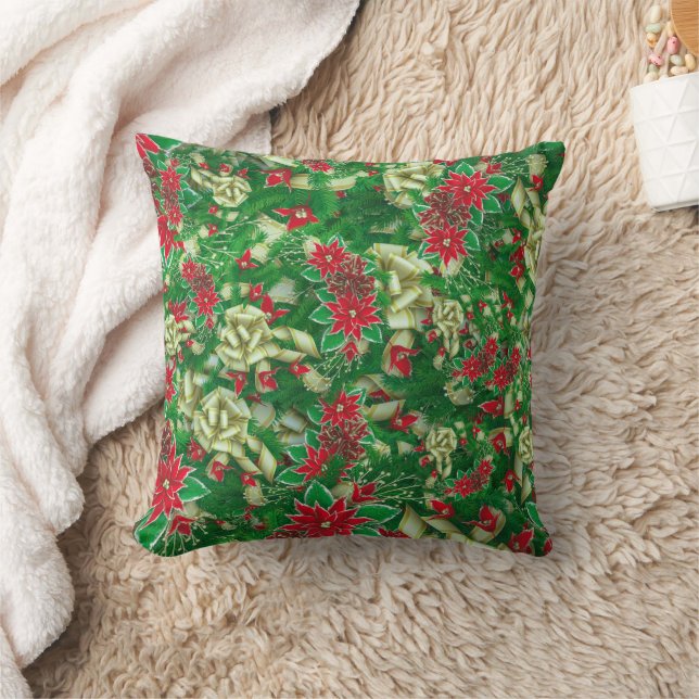Coussin Rubans Feuille Poinsettia Fir Noël Floral | (Couverture)