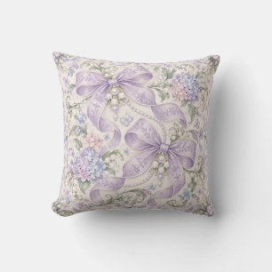 Coussin Rubans lilas et guirlande de perles florale