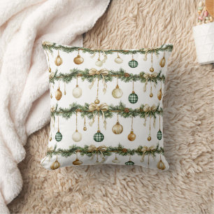 Coussin Rubans Marron Rustique Crème Vert Noël