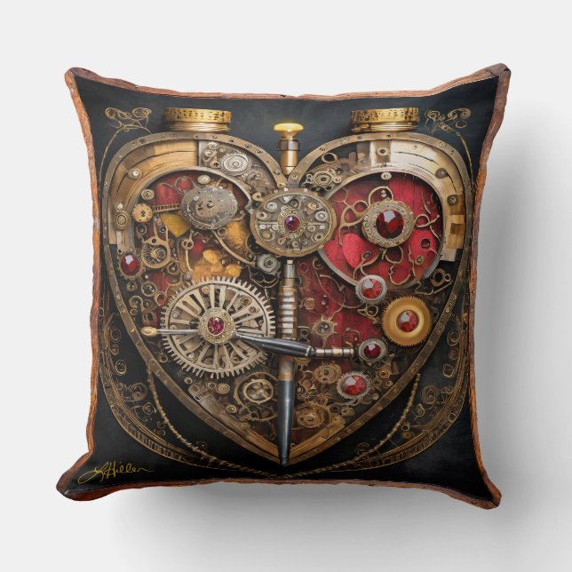 Coussin Rubis et engrenages Steampunk Cœur sombre  (Recto)