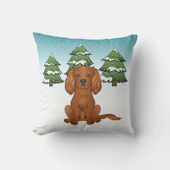 Coussin Ruby Cavalier King Charles Spaniel En Hiver (Recto)