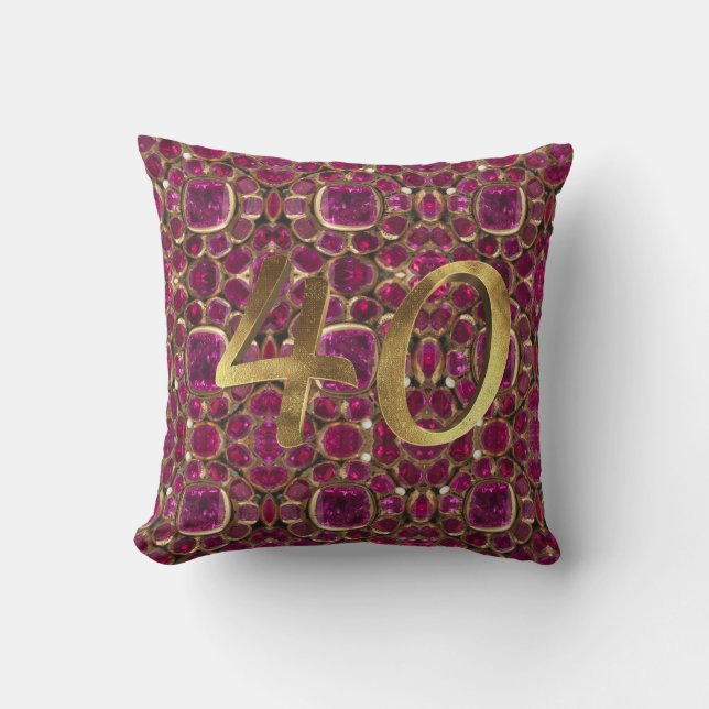 Coussin Ruby Gold Gemstone Motif Golden Number 40 (Recto)