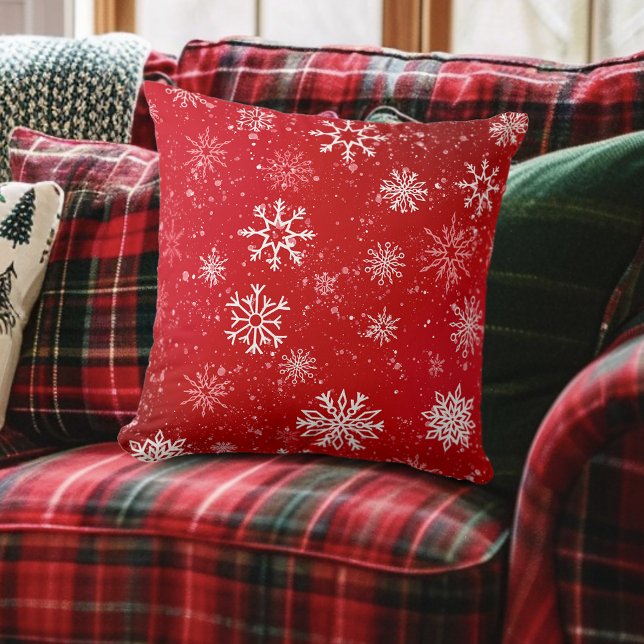 Coussin Ruby Red Festive Noël Blanc Flocons de Neige  (Créateur téléchargé)