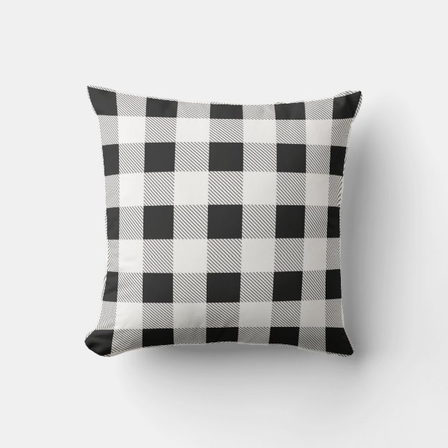 Coussin ruc farmhouse chic black and white plaid (Recto)