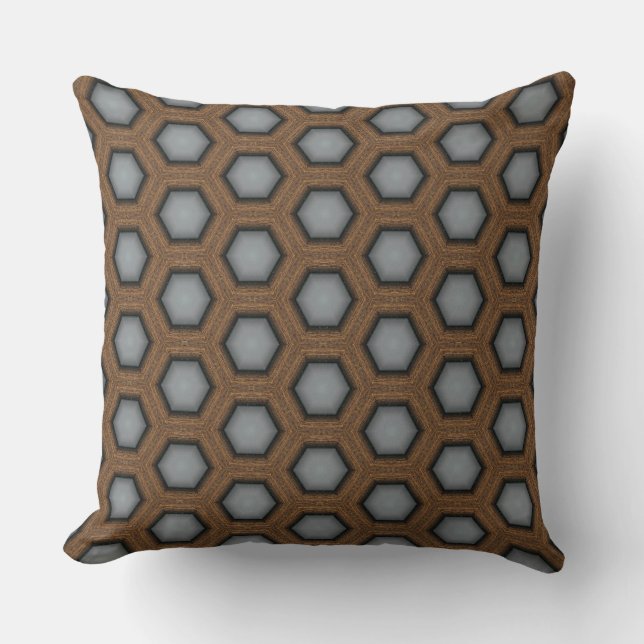 Coussin Ruche en bois Brown et gris Design Jeu d'oreiller (Recto)