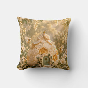 Coussin Ruche en nid d'abeille doré floral bois lumineux