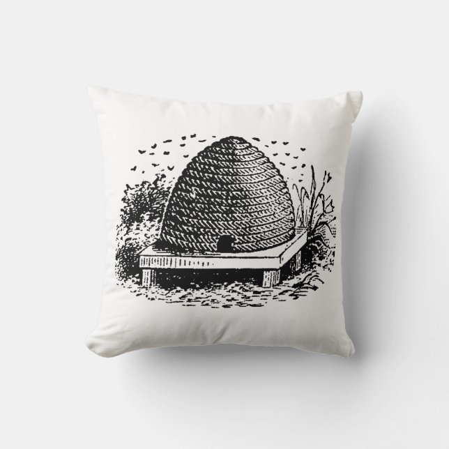 Coussin Ruche et Abeilles #1 Héraldique Vintage (Recto)