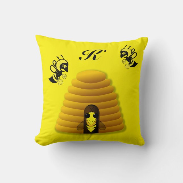 Coussin Ruche noire et jaune d'abeille (Recto)