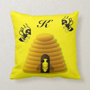 Coussin Ruche noire et jaune d'abeille