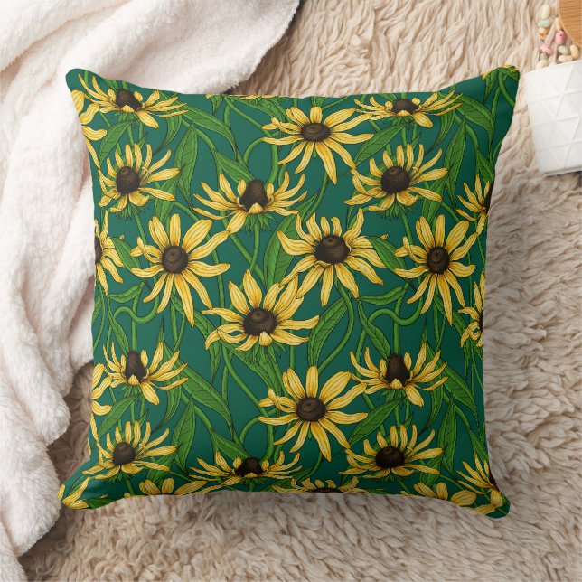 Coussin Rudbekia jaune sur vert foncé (Couverture)