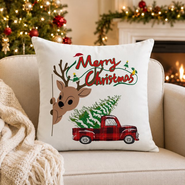 Coussin Rudolph Joyeux Noël Plaid Vintage Camion (Créateur téléchargé)
